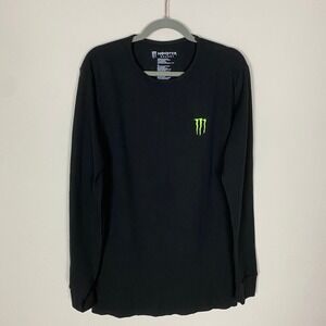 Monster Energy Waffle Knit Thermal Shirt Mens XL Black Long Sleeve Embroidered